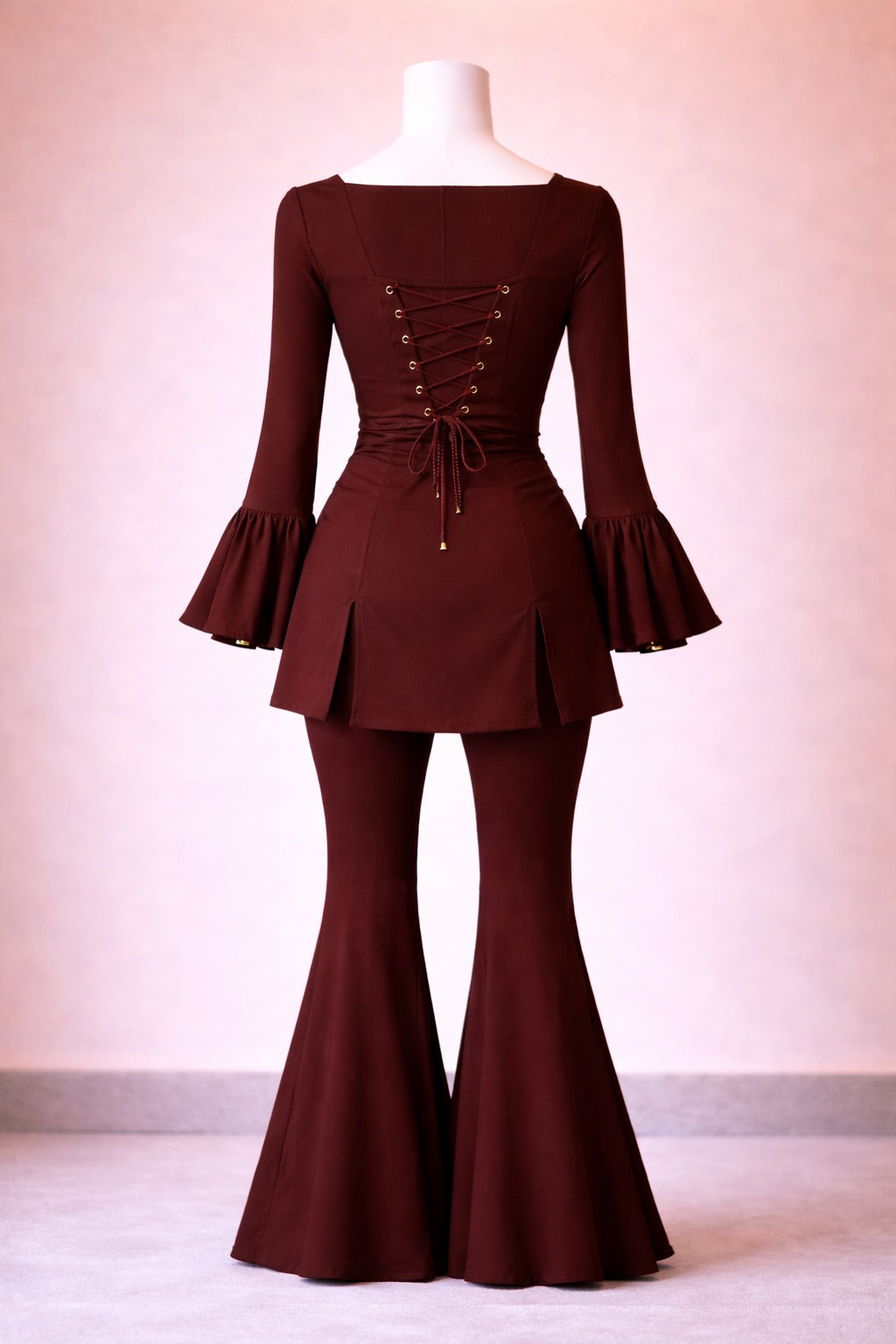 Elegant burgundy corset kurti set